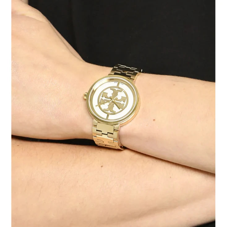 Tory Burch Reva Gold Dial Gold Steel Strap Watch for Women - TBW4011