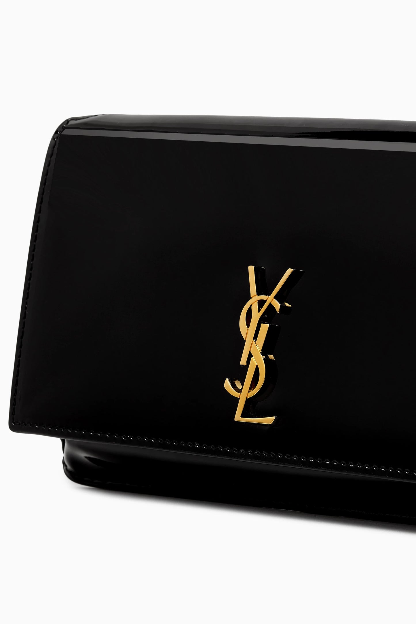 YSL SAINT LAURENT Cassandre Phone Holder with Strap in Patent Leather