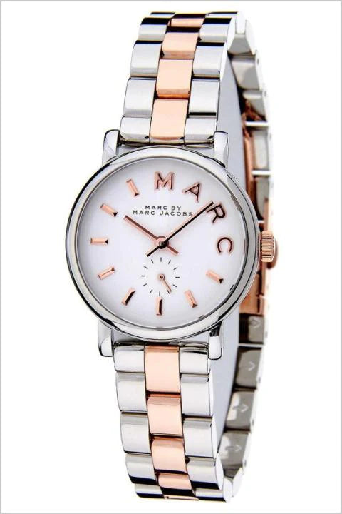 Marc Jacobs Baker White Dial Duo Tone Diver Strap Watch Pro Women - MBM3331