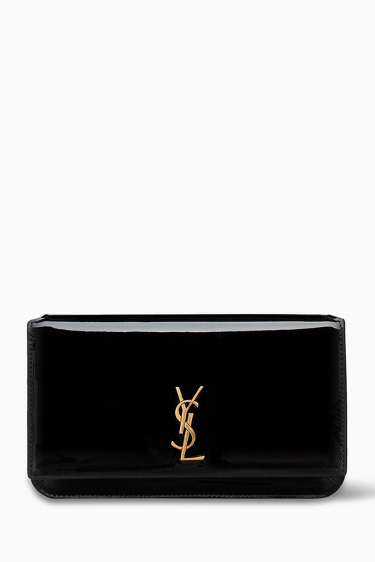 YSL SAINT LAURENT Cassandre Phone Holder with Strap in Patent Leather