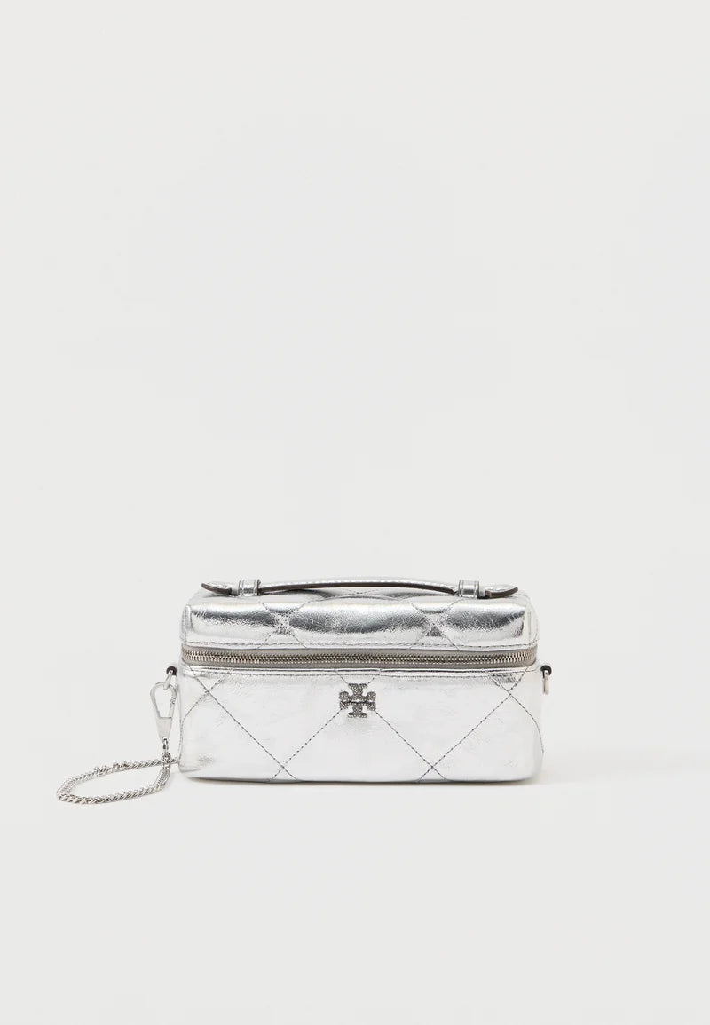 Tory Burch KIRA DIAMOND QUILT METALLIC EAST WEST VANITY CASE - Handbag - silver-coloured