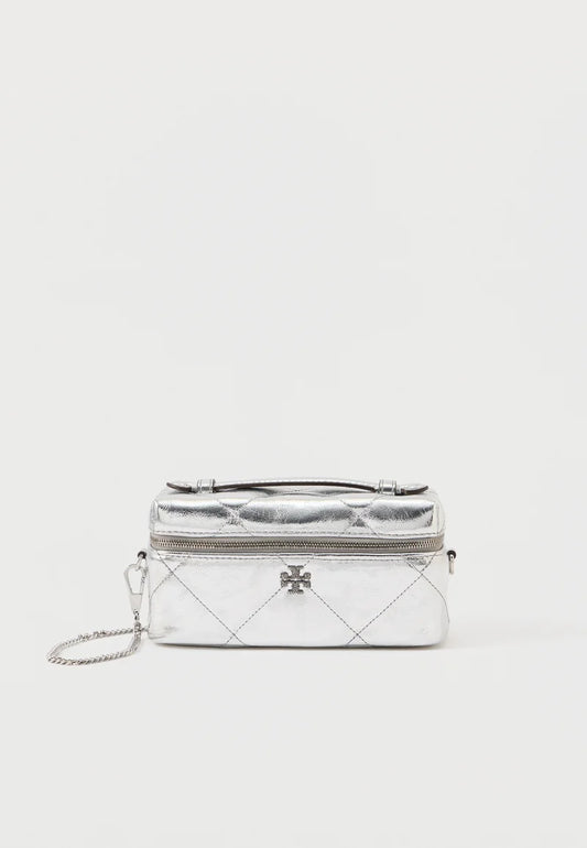 Tory Burch KIRA DIAMOND QUILT METALLIC EAST WEST VANITY CASE - Handbag - silver-coloured