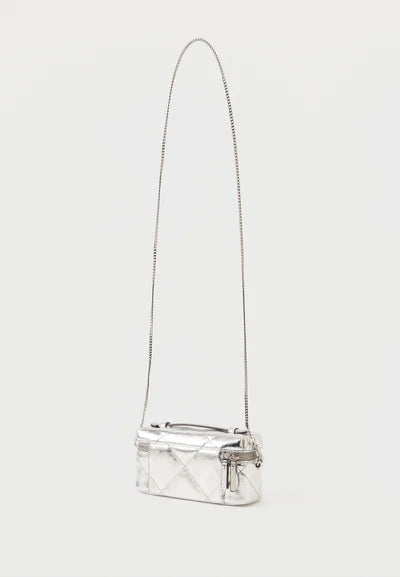 Tory Burch KIRA DIAMOND QUILT METALLIC EAST WEST VANITY CASE - Handbag - silver-coloured