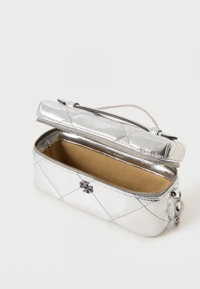 Tory Burch KIRA DIAMOND QUILT METALLIC EAST WEST VANITY CASE - Handbag - silver-coloured