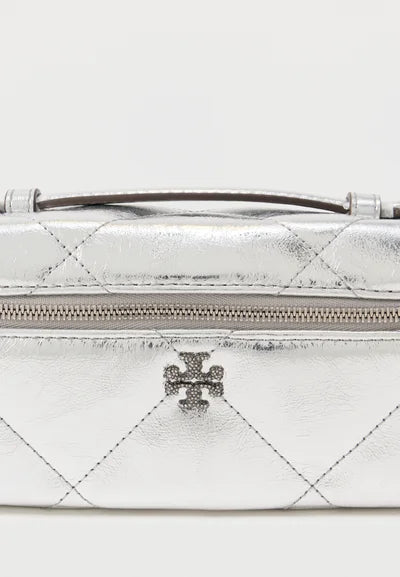 Tory Burch KIRA DIAMOND QUILT METALLIC EAST WEST VANITY CASE - Handbag - silver-coloured