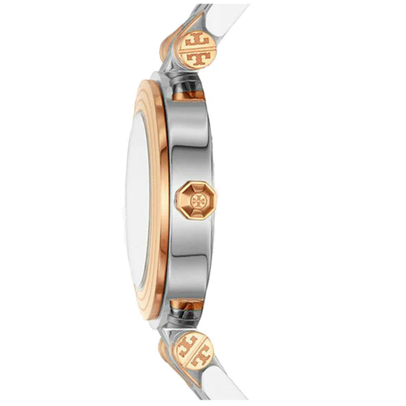 Tory Burch Classic T White Dial Two Tone Steel Strap Watch for Women - TBW9011