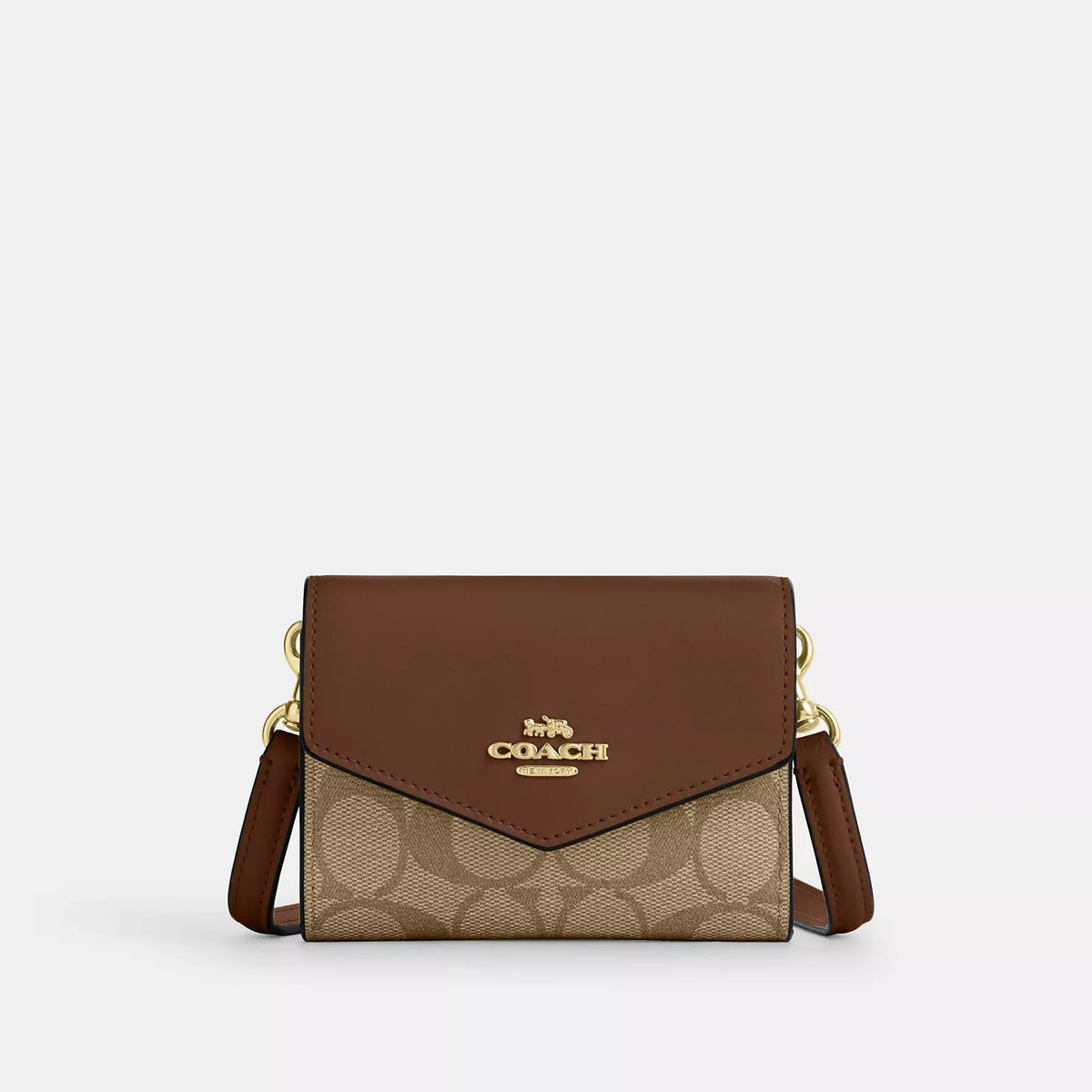 Coach mini envelope wallet with strap in signature canvas