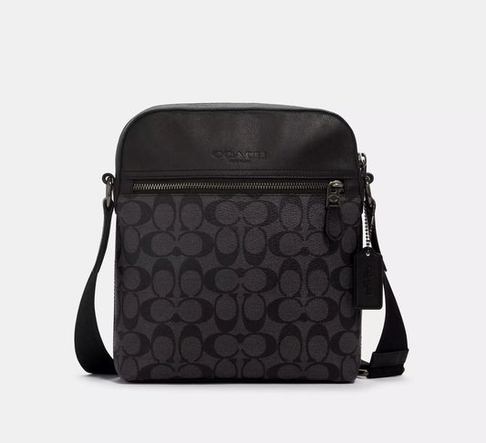 Coach Flight Bag In Signature Coated Canvas With Silver Color Hardware Charcoal-Black