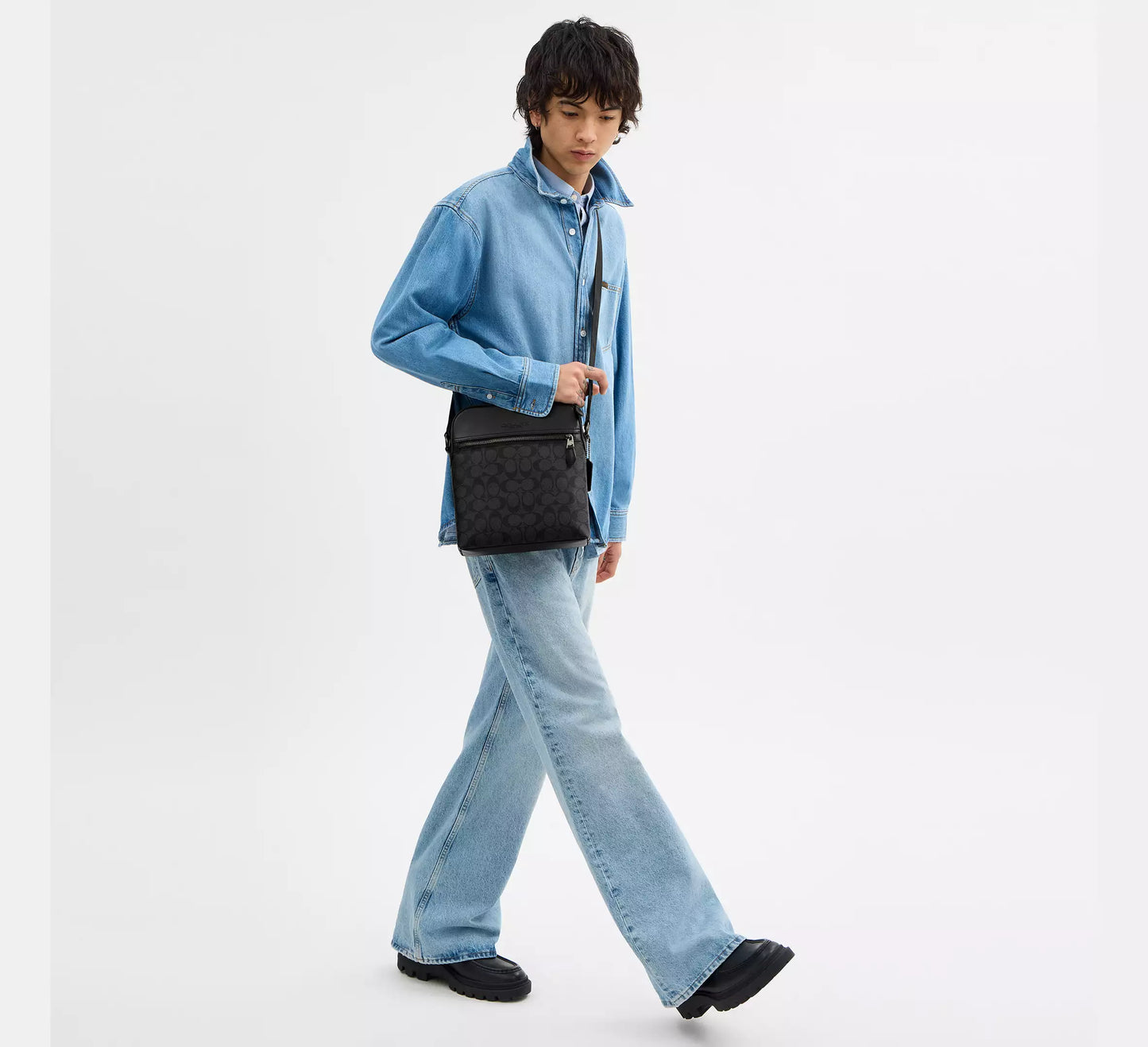 Coach Flight Bag In Signature Coated Canvas With Silver Color Hardware Charcoal-Black