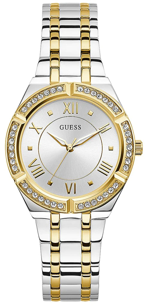 Guess Cosmo Diamonds Silver Dial Two Tone Steel Strap Watch For Women - GW0033L4