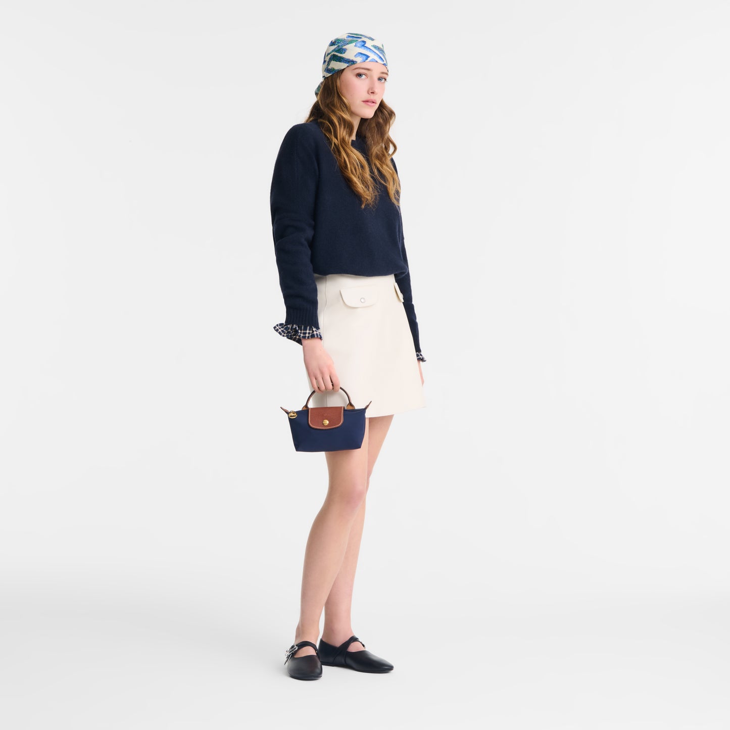 Le Pliage Original Pouch with handle Navy - Recycled canvas