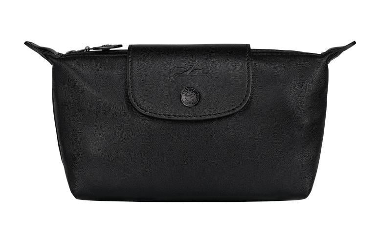 Longchamp Le Pliage Cuir Sheepskin Dumpling Bag Clutches Women's Black mini