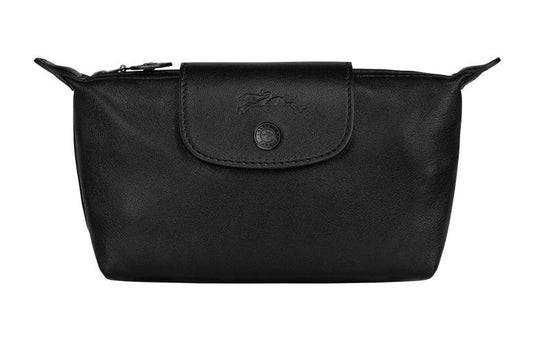 Longchamp Le Pliage Cuir Sheepskin Dumpling Bag Clutches Women's Black mini