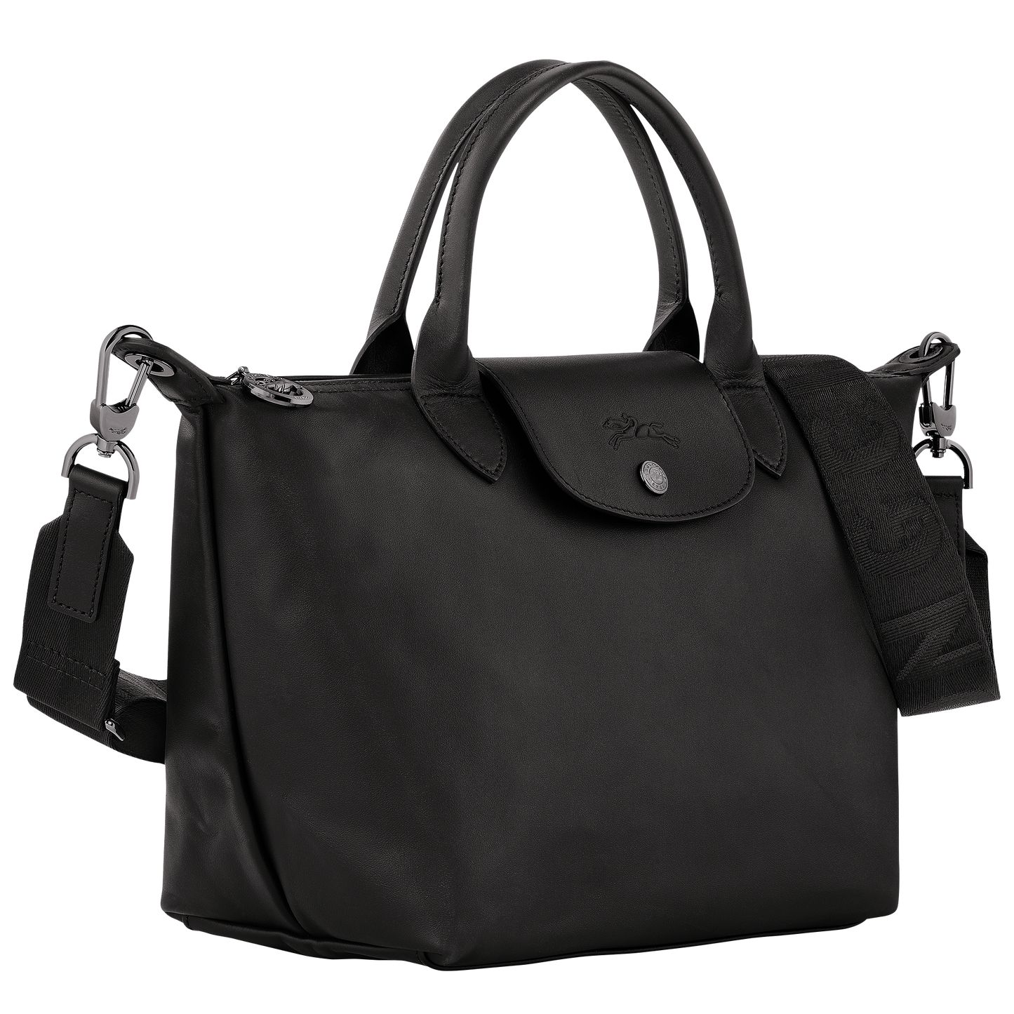 Long Champ Le Pliage Medium Handbag Black - Leather