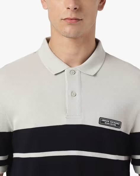 ARMANI EXCHANGE Striped Regular Fit Pique Polo T-Shirt