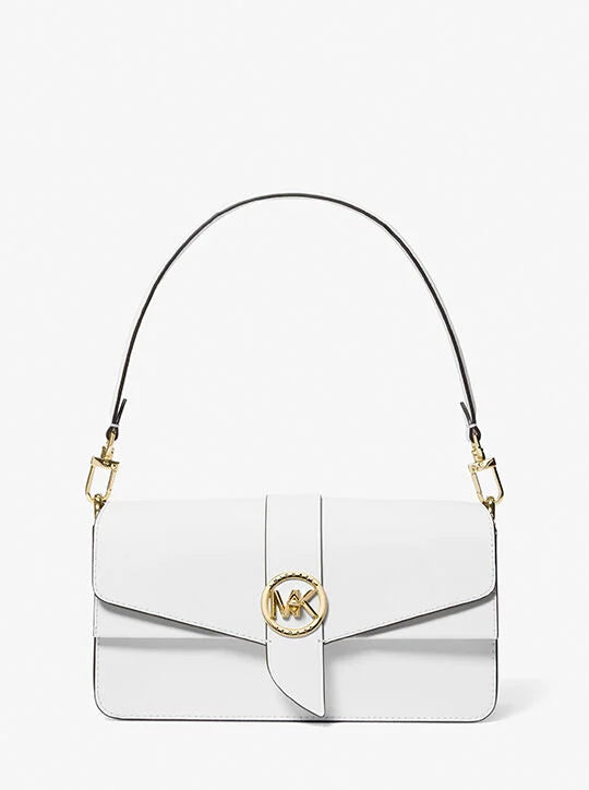Michael Kors Greenwich Medium Saffiano Leather Shoulder Bag in Optic White