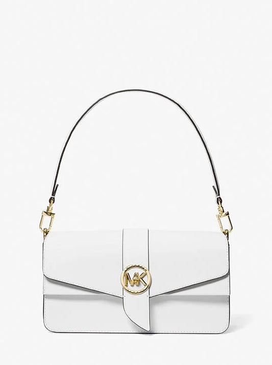 Michael Kors Greenwich Medium Saffiano Leather Shoulder Bag in Optic White