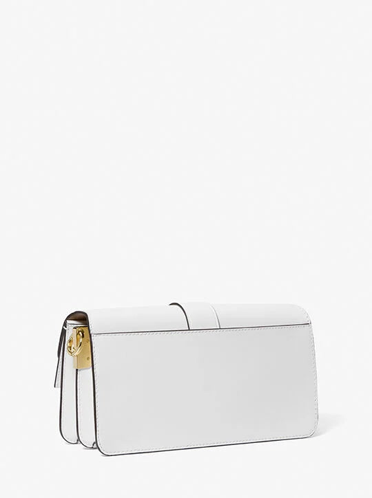 Michael Kors Greenwich Medium Saffiano Leather Shoulder Bag in Optic White