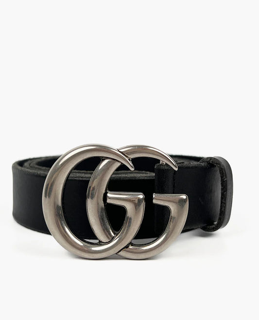 Gucci GG Silver Marmont Belt Black