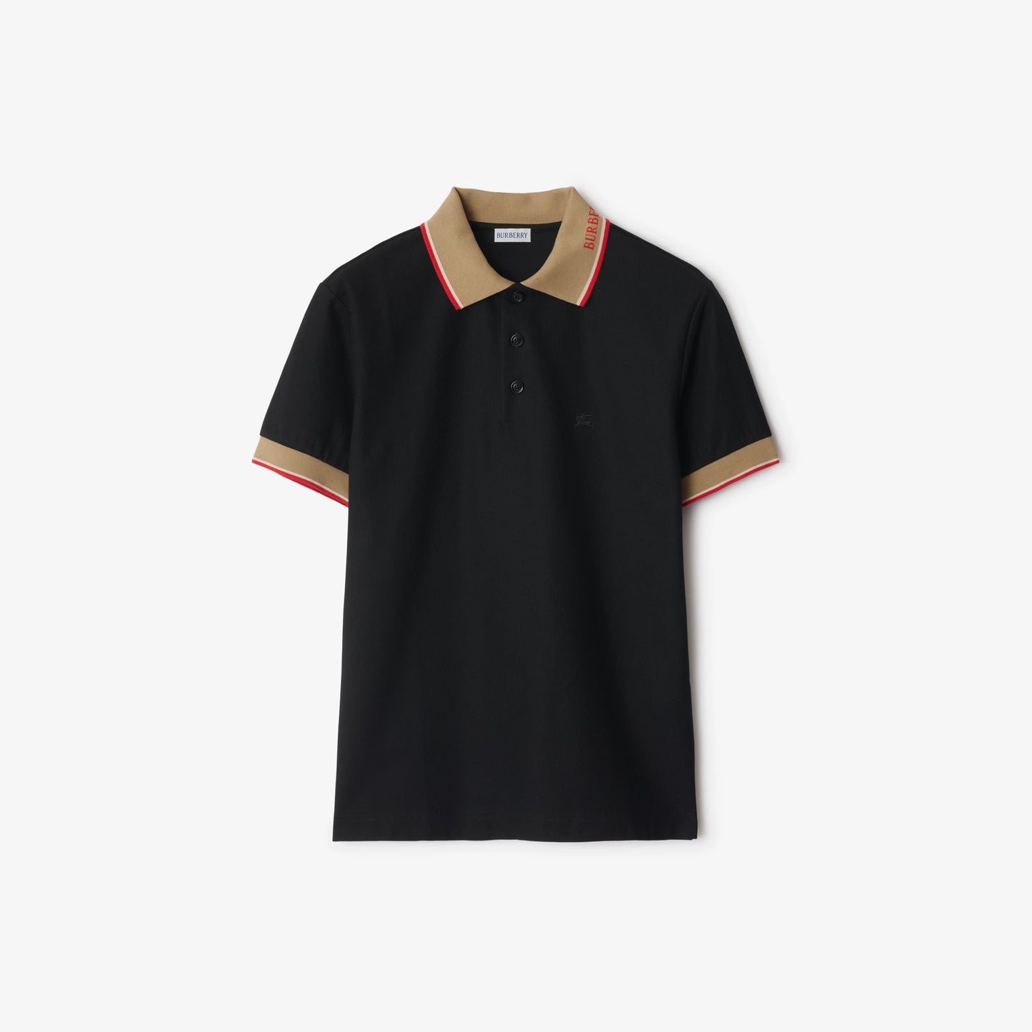 BURBERRY Logo Collar Cotton Polo Shirt in Black