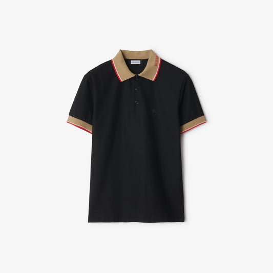 BURBERRY Logo Collar Cotton Polo Shirt in Black