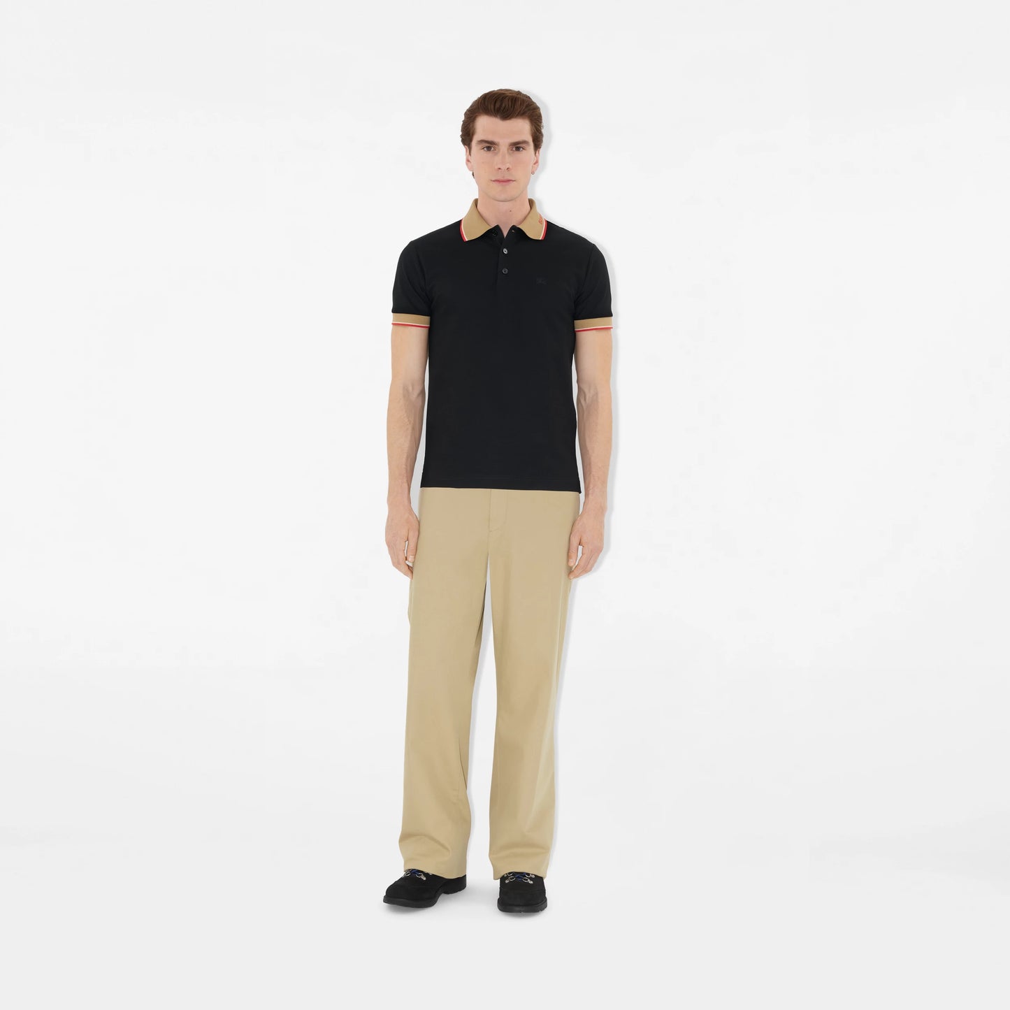 BURBERRY Logo Collar Cotton Polo Shirt in Black