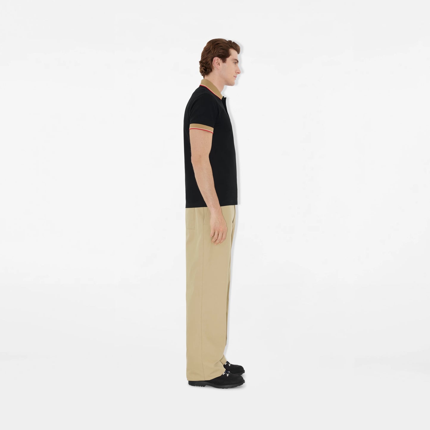 BURBERRY Logo Collar Cotton Polo Shirt in Black