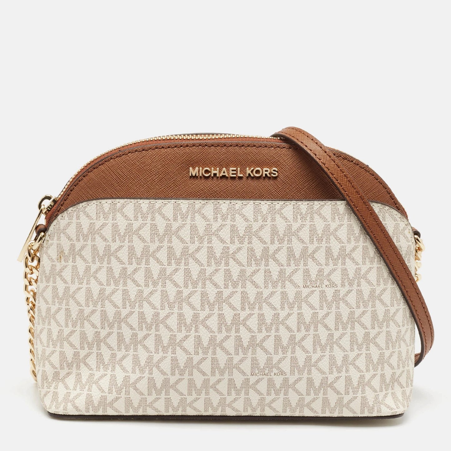 Michael Kors White/Brown Signature Coated Canvas and Leather Jet Set Travel