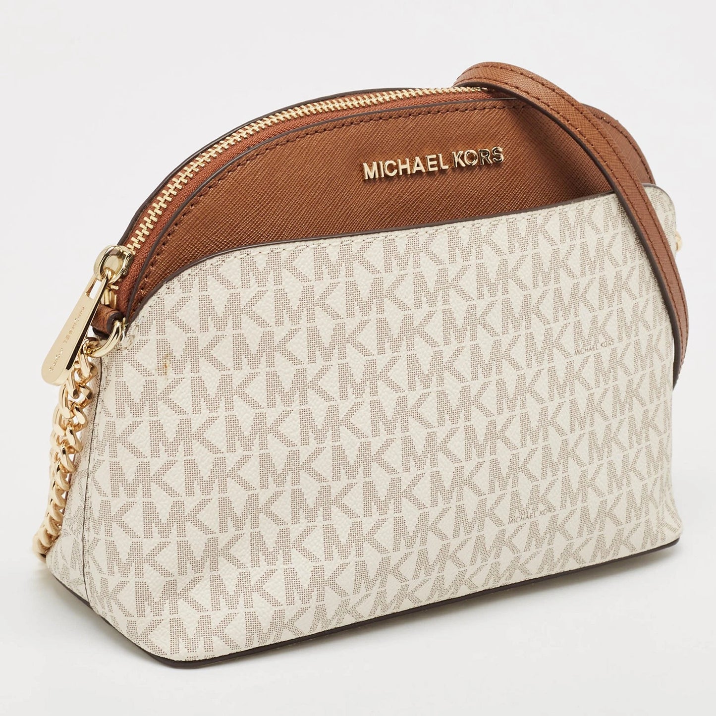 Michael Kors White/Brown Signature Coated Canvas and Leather Jet Set Travel