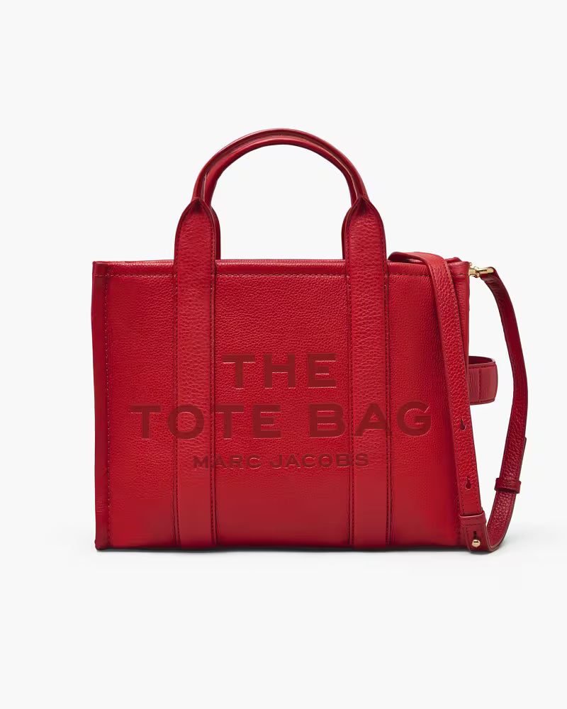 The Leather Medium Tote Bag in True Red