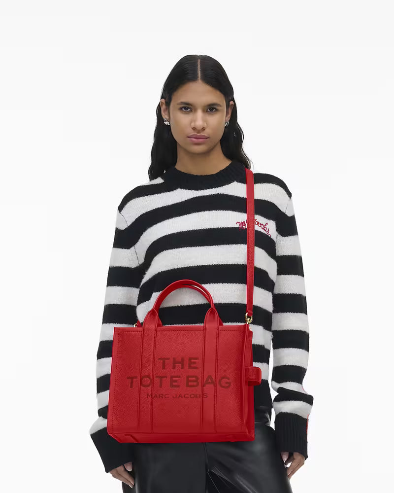 The Leather Medium Tote Bag in True Red