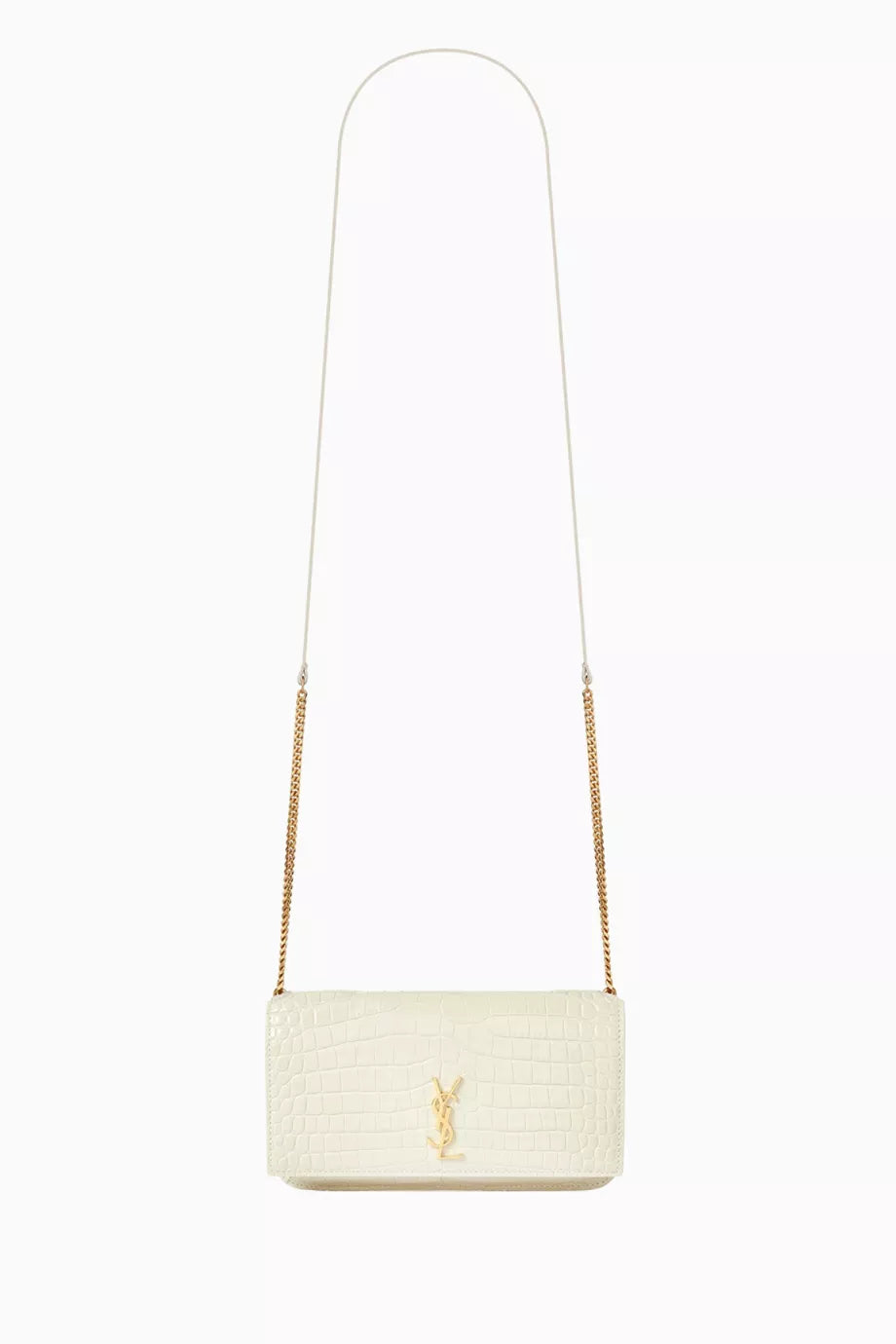 YSL SAINT LAURENT Cassandre Phone Holder in Croc-embossed Leather