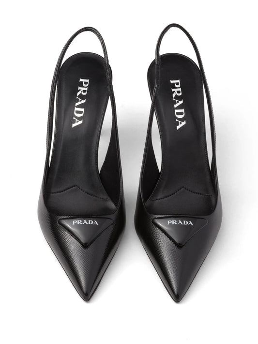 PRADA 75mm triangle-logo leather pumps