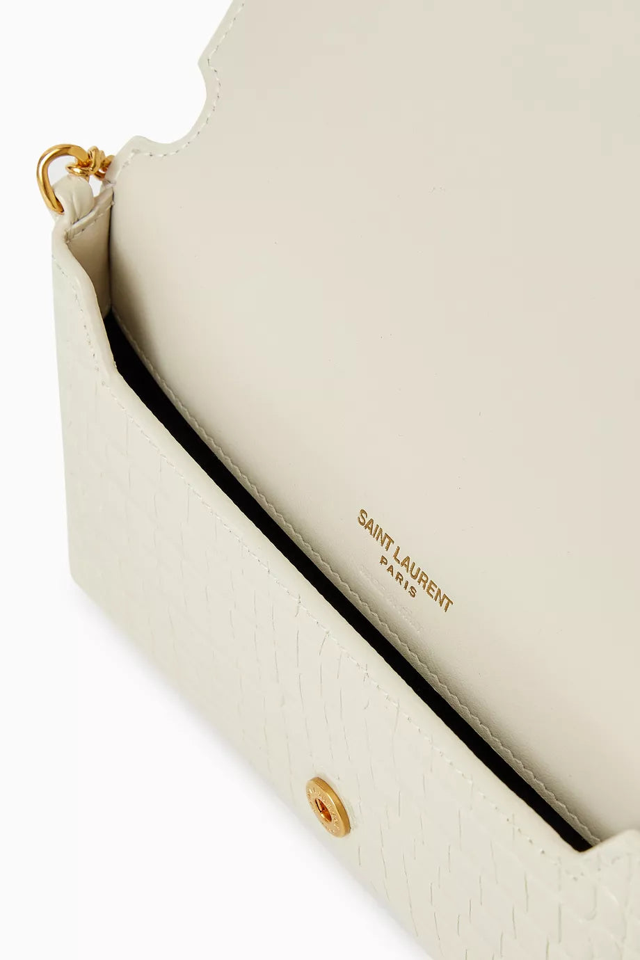 YSL SAINT LAURENT Cassandre Phone Holder in Croc-embossed Leather