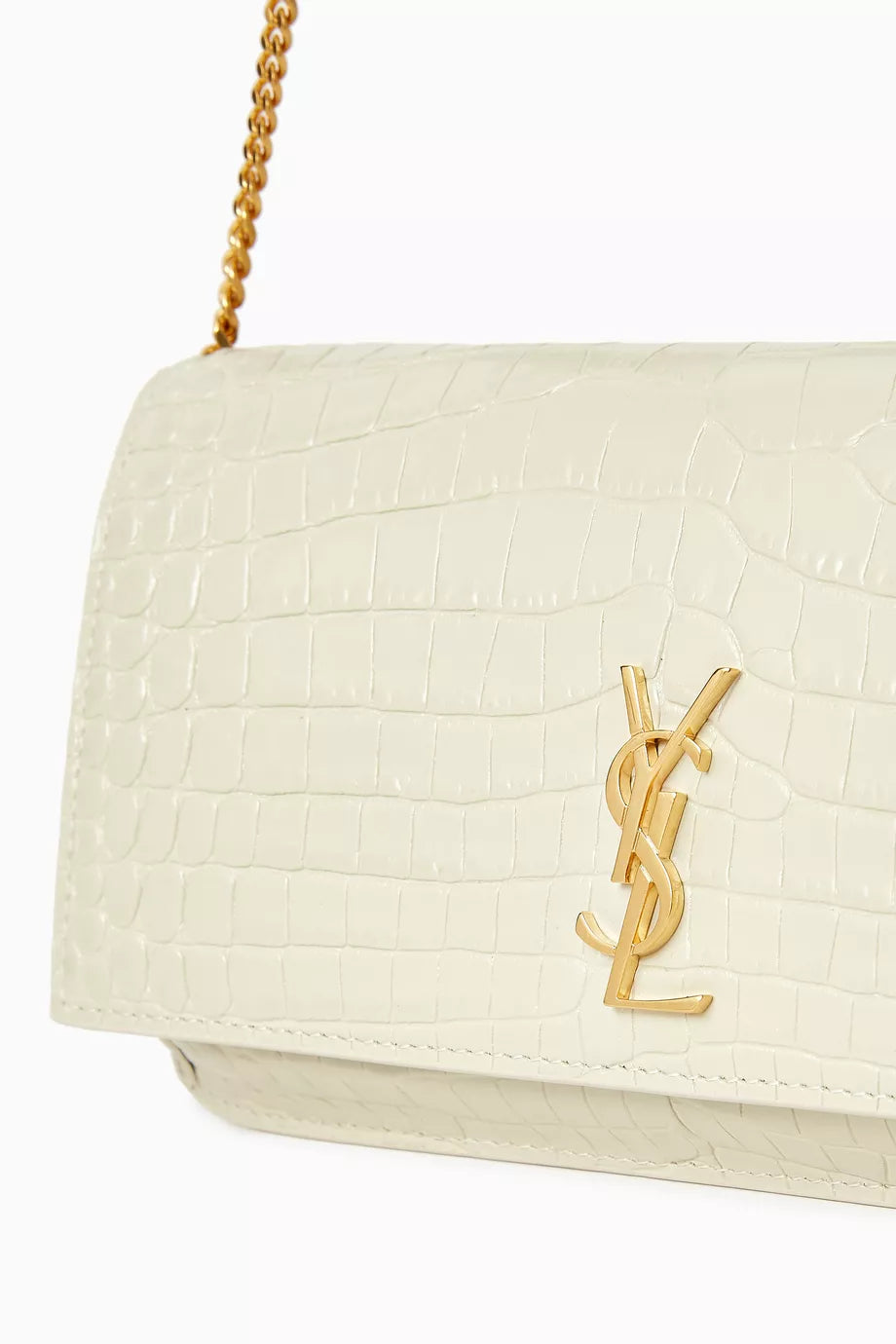 YSL SAINT LAURENT Cassandre Phone Holder in Croc-embossed Leather