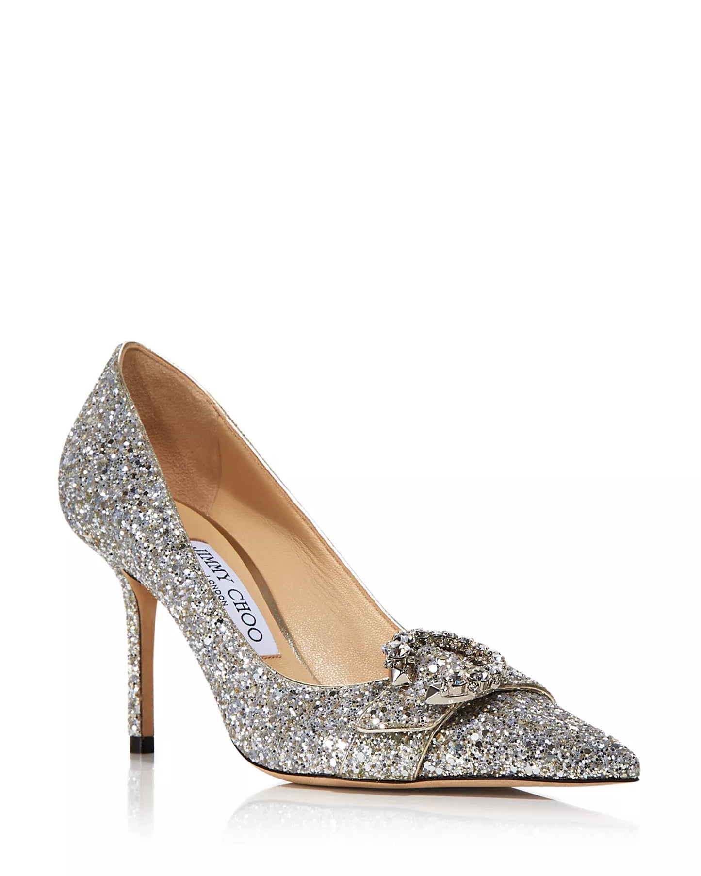 JIMMY CHOO Saresa 85 Crystal Buckle Coarse Glitter Pumps