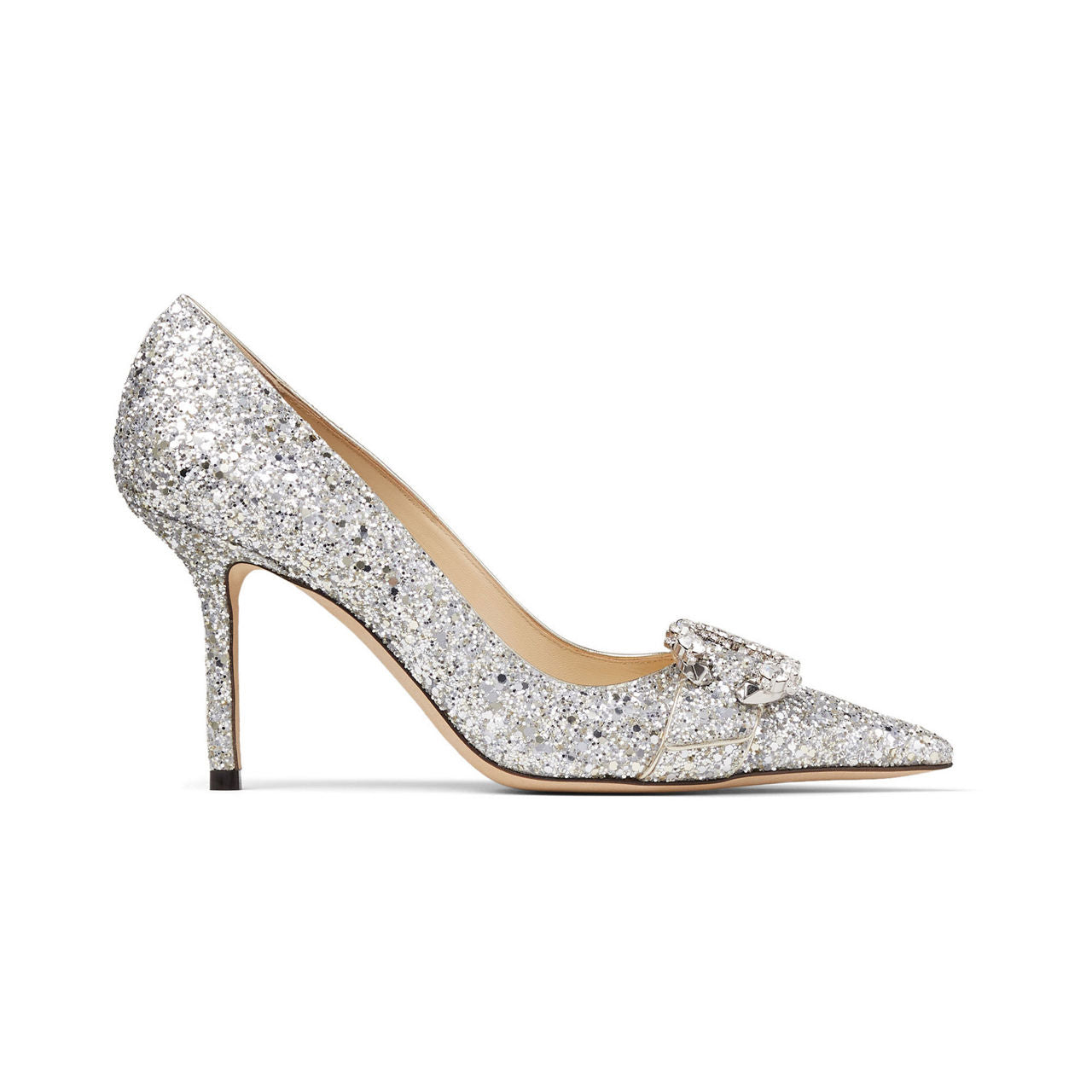 JIMMY CHOO Saresa 85 Crystal Buckle Coarse Glitter Pumps