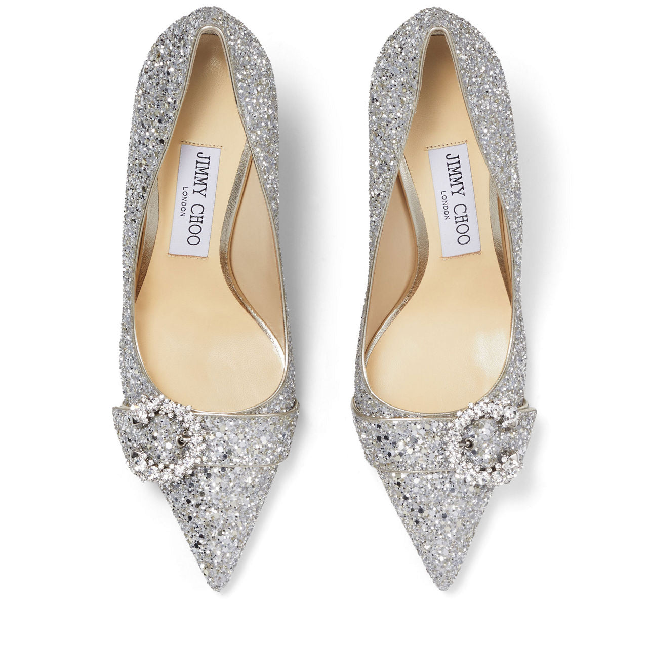 JIMMY CHOO Saresa 85 Crystal Buckle Coarse Glitter Pumps