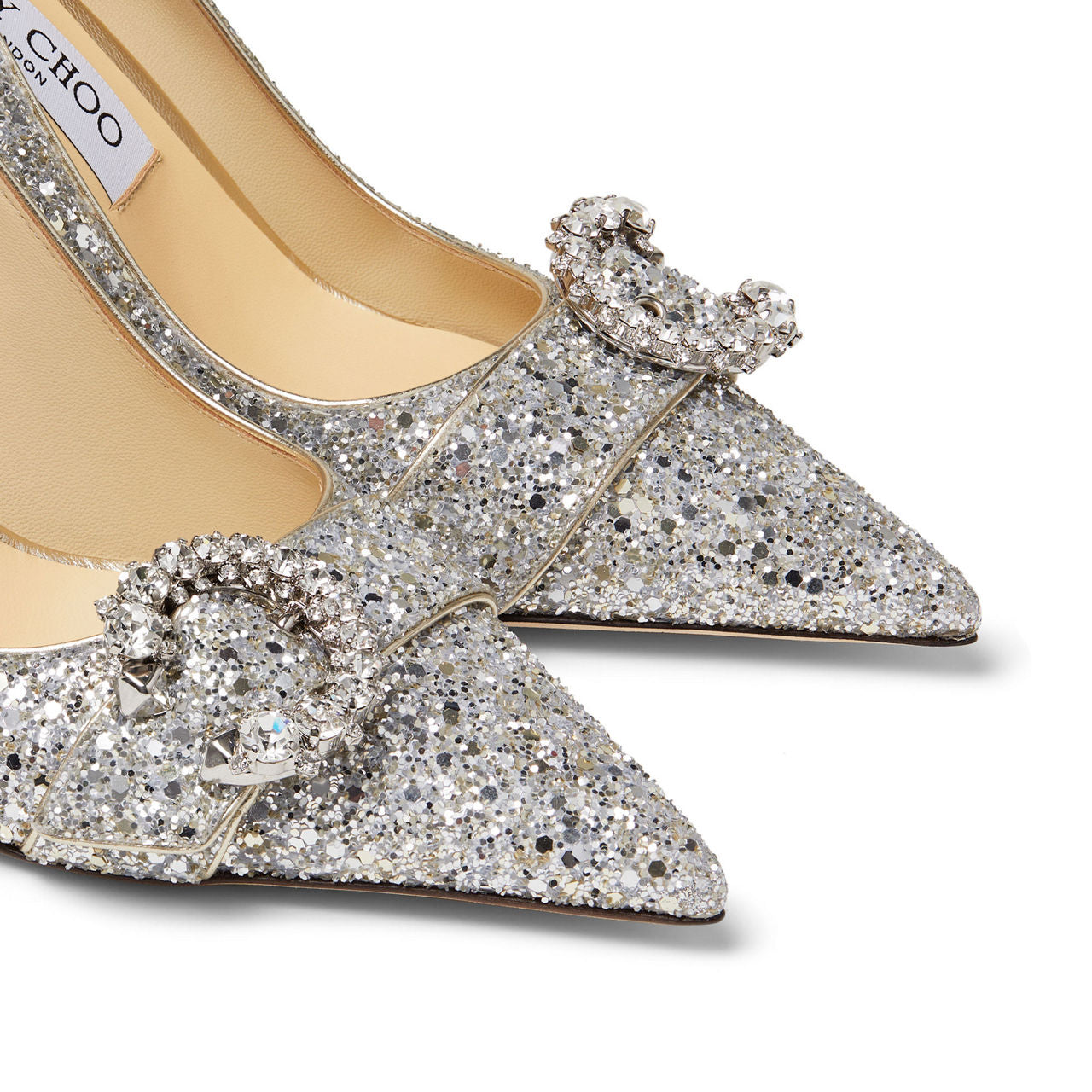 JIMMY CHOO Saresa 85 Crystal Buckle Coarse Glitter Pumps