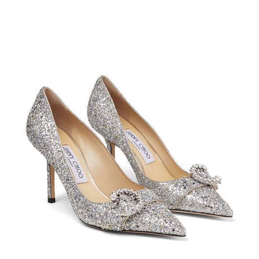 JIMMY CHOO Saresa 85 Crystal Buckle Coarse Glitter Pumps