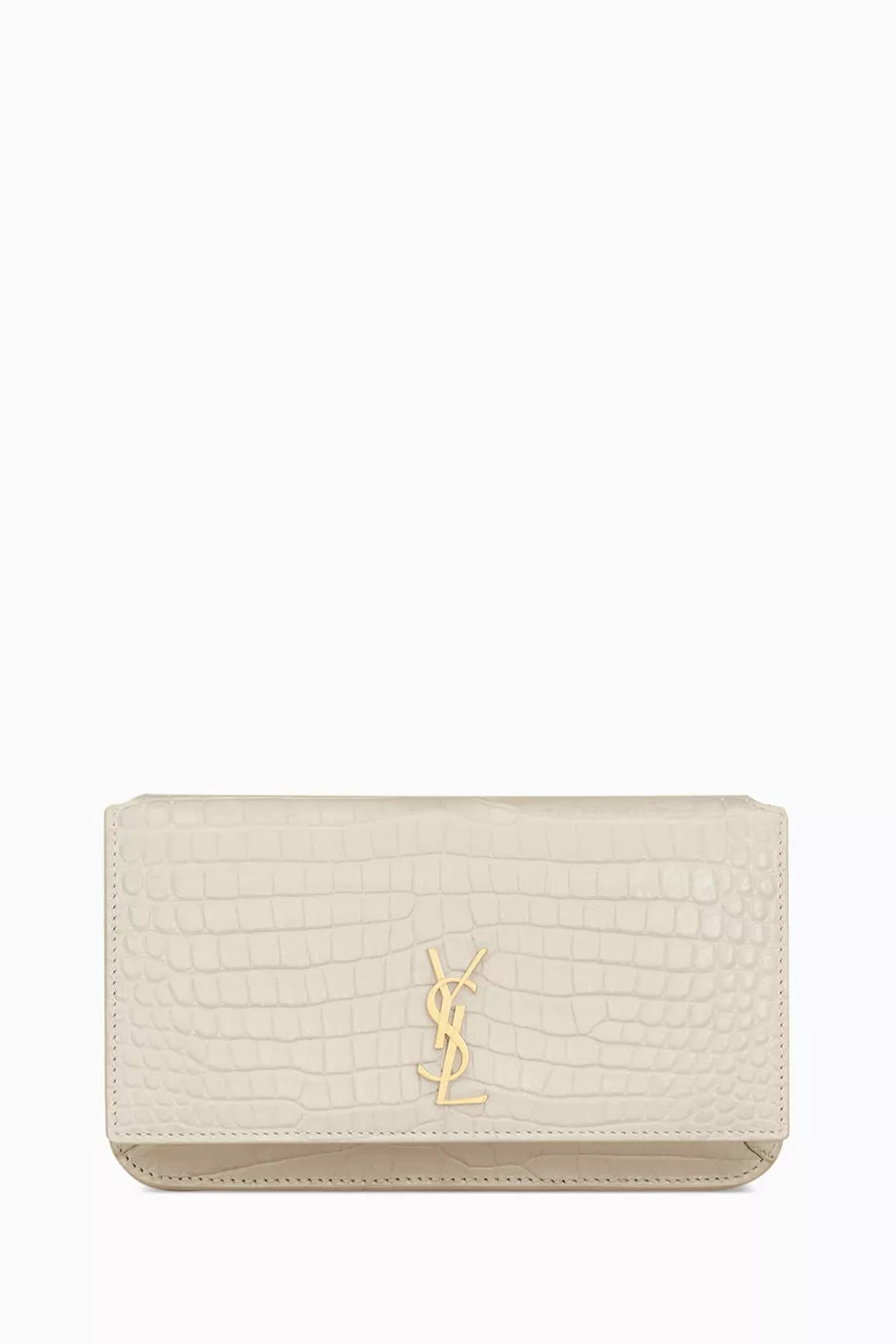 YSL SAINT LAURENT Cassandre Phone Holder in Croc-embossed Leather