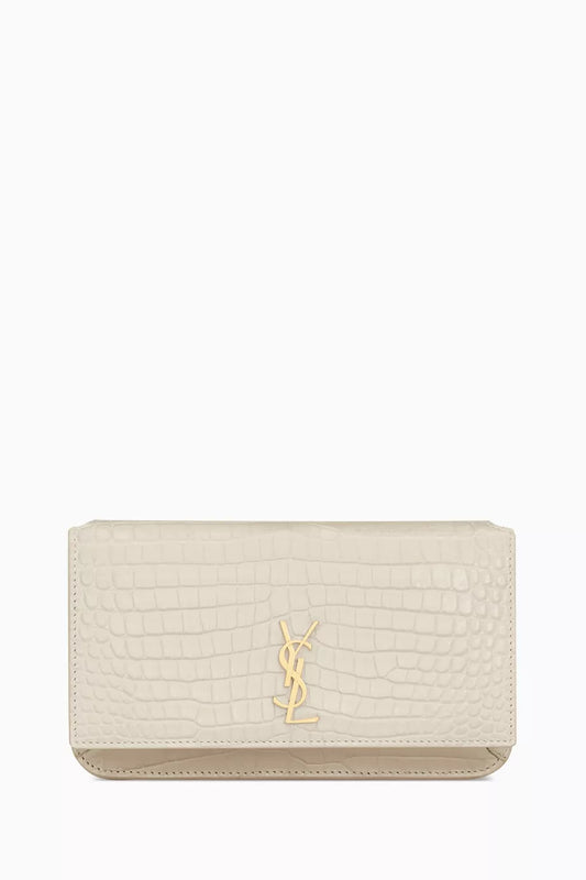 YSL SAINT LAURENT Cassandre Phone Holder in Croc-embossed Leather