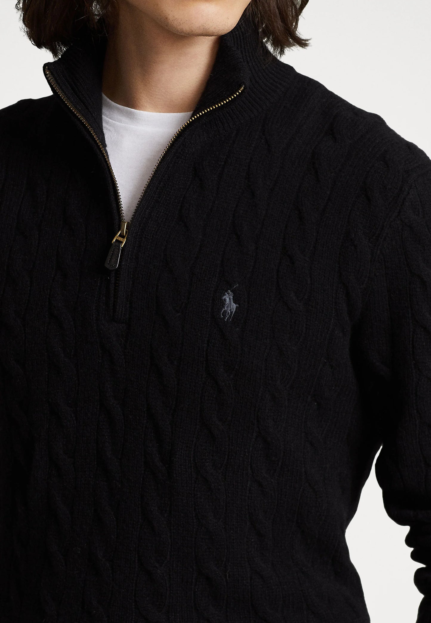 Polo Ralph Lauren Cable-Knit Quarter-Zip Jumper in black