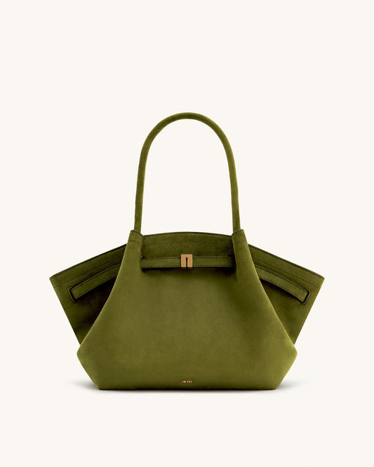 Jw Pei Hana Medium Faux Suede Tote Bag - Dark Olive