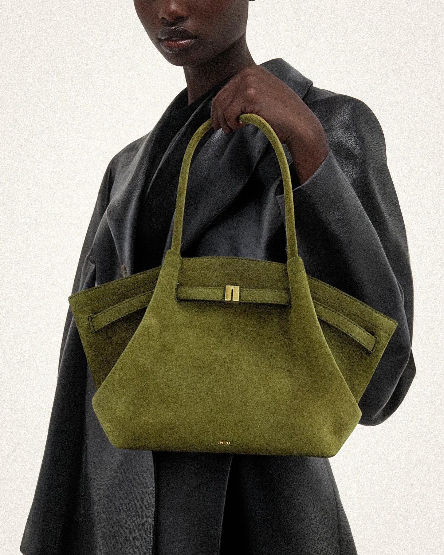 Jw Pei Hana Medium Faux Suede Tote Bag - Dark Olive