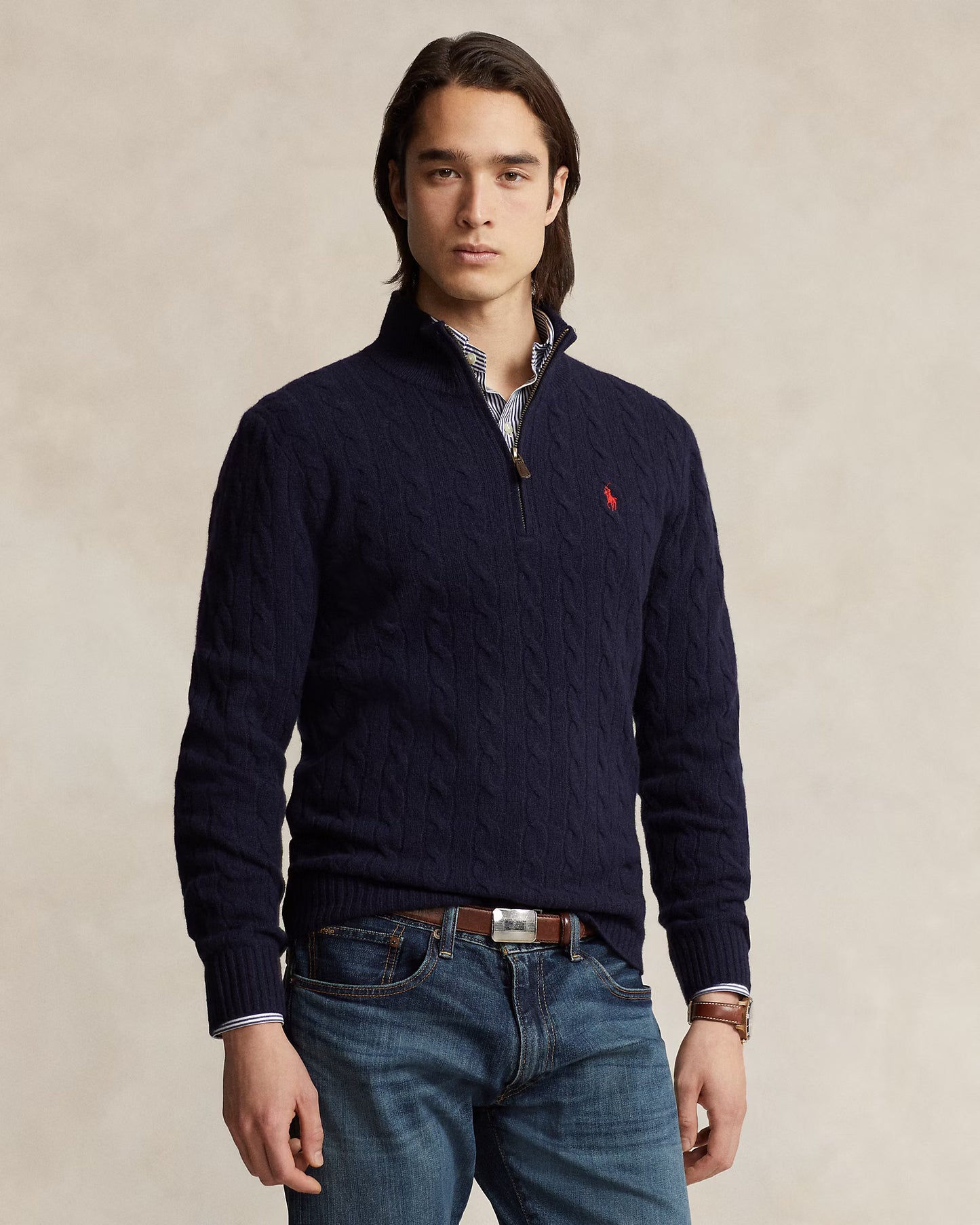 Polo Ralph Lauren Cable-Knit Quarter-Zip Jumper in Hunter Navy