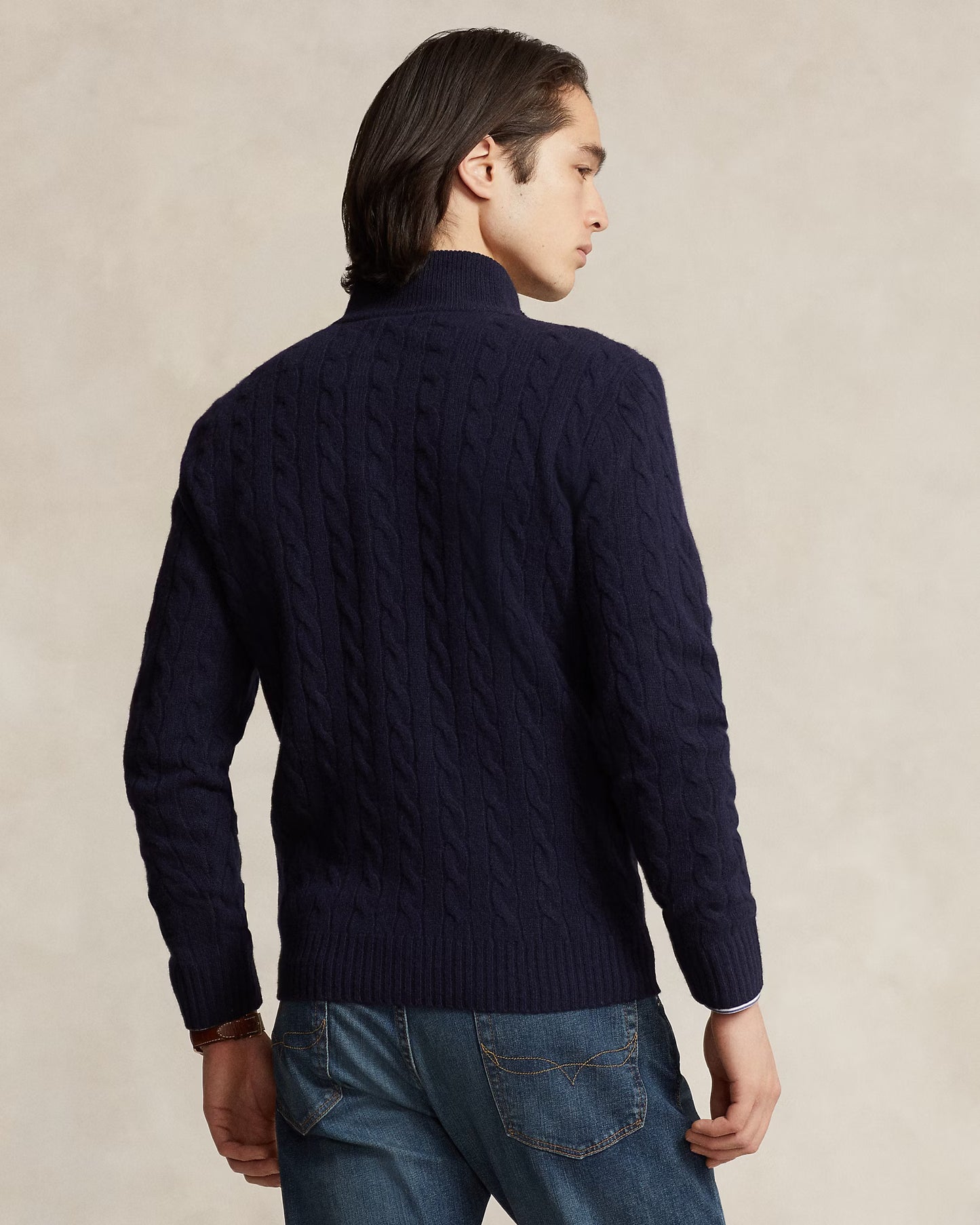 Polo Ralph Lauren Cable-Knit Quarter-Zip Jumper in Hunter Navy