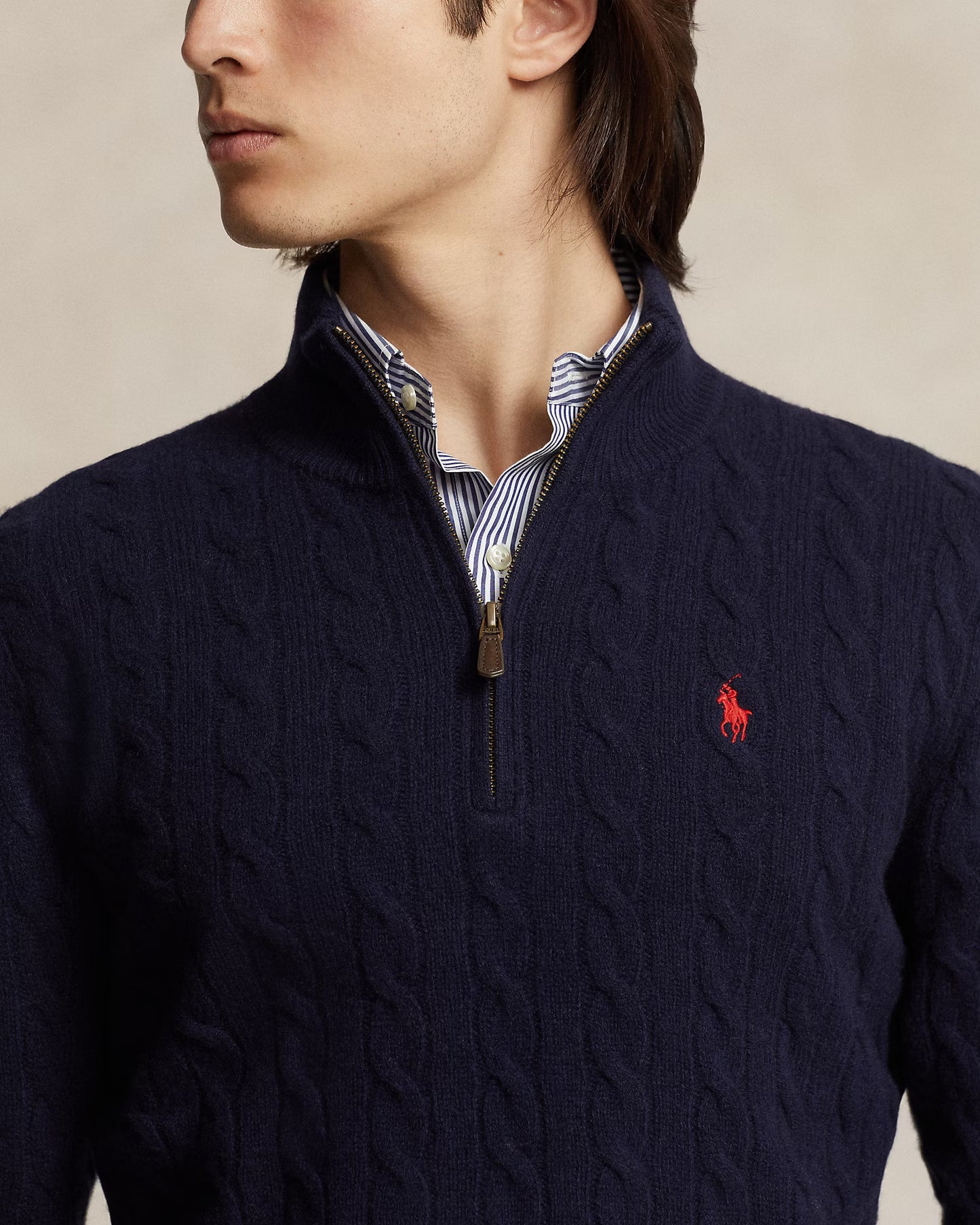 Polo Ralph Lauren Cable-Knit Quarter-Zip Jumper in Hunter Navy