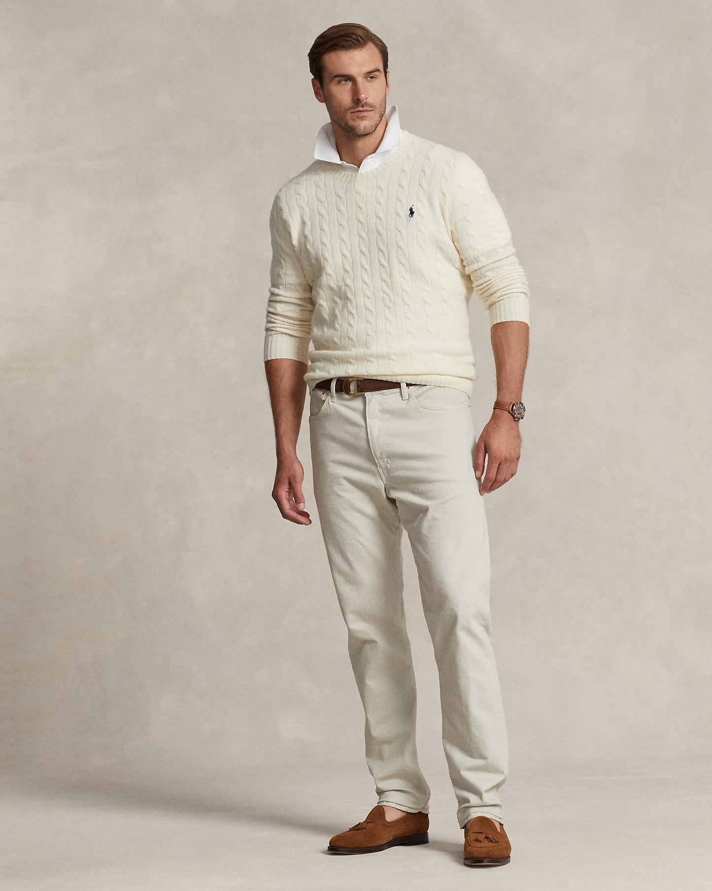 Polo Ralp Lauren Cable-Knit Wool-Cashmere Jumper in Andover Cream