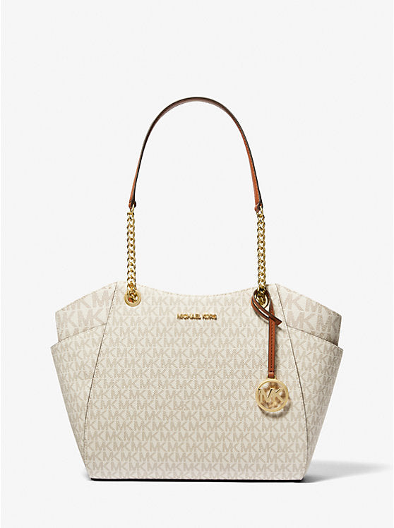 Michael Kors Jet Set Large Signature Logo Shoulder Bag in Vanilla